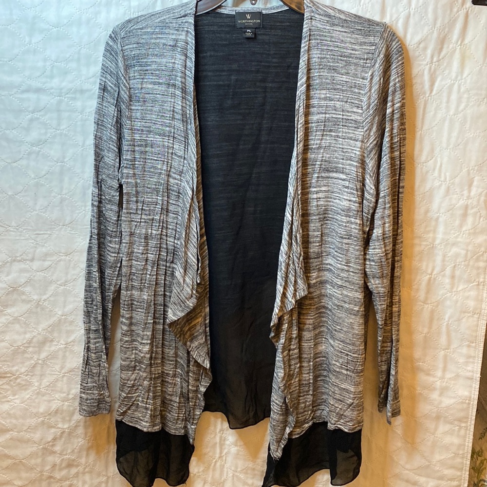 Worthington Cardigan with handkerchief opening and peek-a-boo mesh netting PL
